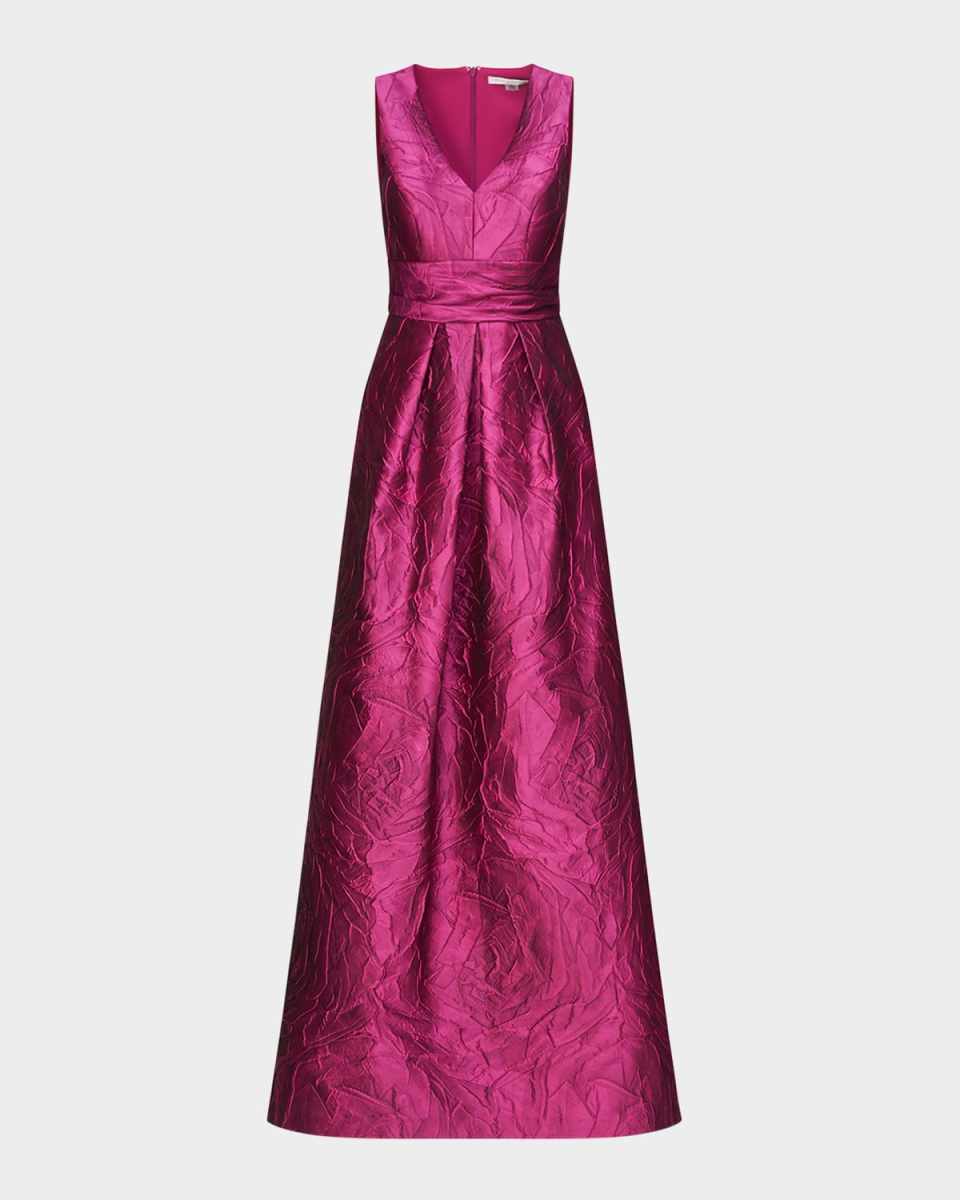 Mariah V-Neck Sleeveless Jacquard A-Line Gown